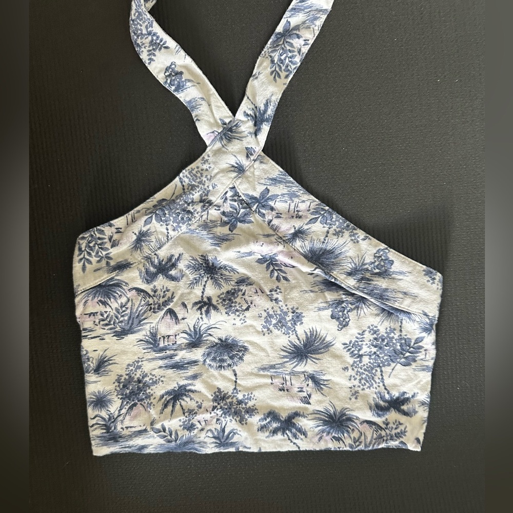 Abercrombie & Fitch White/Blue Linen Cinched Back Halter Crop Top size Small - Picture 4 of 7